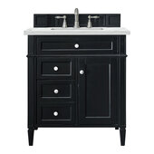  Brittany 30'' Single Vanity in Black Onyx with 3cm (1-3/8'') Thick Ethereal Noctis Quartz Top and Rectangle Sink