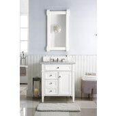  Brittany 30'' Single Bathroom Vanity, Bright White with 3 cm Carrara Marble Top and Satin Nickel Hardware - 30'' W x 23-1/2'' D x 34'' H