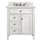  Brittany 30'' Single Vanity in Bright White with 3cm (1-3/8'') Thick Ethereal Noctis Quartz Top and Rectangle Sink