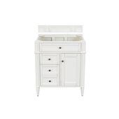  Brittany 30'' Single Bathroom Vanity, Bright White with 3 cm Grey Expo Quartz Top and Satin Nickel Hardware - 30'' W x 23-1/2'' D x 34'' H