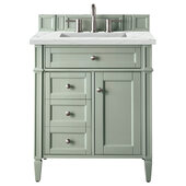  Brittany 30'' Single Vanity in Sage Green with 3cm (1-3/8'') Thick Ethereal Noctis Quartz Top and Rectangle Sink