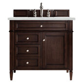  Brittany 36'' Single Vanity in Burnished Mahogany with 3cm (1-3/8'') Thick Ethereal Noctis Quartz Top and Rectangle Sink