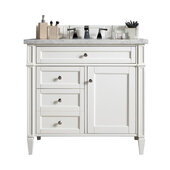  Brittany 36'' Single Bathroom Vanity, Bright White with 3 cm Carrara Marble Top and Satin Nickel Hardware - 36'' W x 23-1/2'' D x 34'' H
