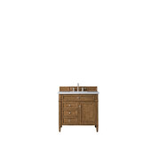  Brittany 36'' Single Bathroom Vanity, Saddle Brown with 3 cm Arctic Fall Solid Surface Top and Satin Nickel Hardware - 36'' W x 23-1/2'' D x 34'' H