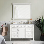  Brittany 48'' Single Bathroom Vanity, Bright White with 3 cm Carrara Marble Top and Satin Nickel Hardware - 48'' W x 23-1/2'' D x 34'' H
