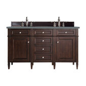  Brittany 60'' Double Vanity in Burnished Mahogany with 3cm (1-3/8'') Thick Cala Blue Quartz Top and Rectangle Undermount Sinks