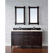  Brittany 60'' Double Bathroom Vanity, Burnished Mahogany with 3 cm Eternal Marfil Quartz Top and Satin Nickel Hardware - 60'' W x 23-1/2'' D x 34'' H