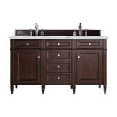  Brittany 60'' Double Vanity in Burnished Mahogany with 3cm (1-3/8'') Thick Ethereal Noctis Quartz Top and Rectangle Sinks