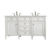  Brittany 60'' Double Vanity in Bright White with 3cm (1-3/8'') Thick Ethereal Noctis Quartz Top and Rectangle Undermount Sinks