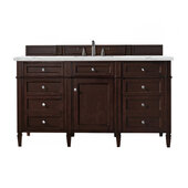  Brittany 60'' Single Vanity in Burnished Mahogany with 3cm (1-3/8'') Thick Ethereal Noctis Quartz Top and Rectangle Sink