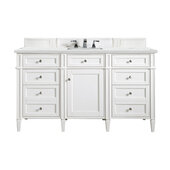  Brittany 60'' Single Vanity in Bright White with 3cm (1-3/8'') Thick Ethereal Noctis Quartz Top and Rectangle Undermount Sink