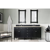  Brittany 72'' Double Bathroom Vanity, Black Onyx with 3 cm Eternal Marfil Quartz Top and Satin Nickel Hardware - 72'' W x 23-1/2'' D x 34'' H