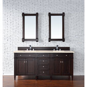  Brittany 72'' Double Bathroom Vanity, Burnished Mahogany with 3 cm Eternal Marfil Quartz Top and Satin Nickel Hardware - 72'' W x 23-1/2'' D x 34'' H