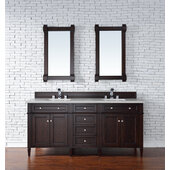  Brittany 72'' Double Bathroom Vanity, Burnished Mahogany with 3 cm Eternal Serena Quartz Top and Satin Nickel Hardware - 72'' W x 23-1/2'' D x 34'' H