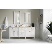  Brittany 72'' Double Bathroom Vanity, Bright White with 3 cm Arctic Fall Solid Surface Top and Satin Nickel Hardware - 72'' W x 23-1/2'' D x 34'' H