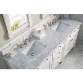  Brittany 72'' Double Bathroom Vanity, Bright White with 3 cm Carrara Marble Top and Satin Nickel Hardware - 72'' W x 23-1/2'' D x 34'' H