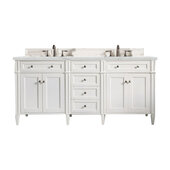  Brittany 72'' Double Vanity in Bright White with 3cm (1-3/8'') Thick Ethereal Noctis Quartz Top and Rectangle Undermount Sinks
