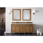  Brittany 72'' Double Bathroom Vanity, Saddle Brown with 3 cm Arctic Fall Solid Surface Top and Satin Nickel Hardware - 72'' W x 23-1/2'' D x 34'' H