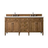  Brittany 72'' Double Vanity in Saddle Brown with 3cm (1-3/8'') Thick Ethereal Noctis Quartz Top and Rectangle Undermount Sinks