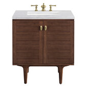  Amberly 30'' Single Vanity in Mid-Century Walnut with 3cm (1-3/8'') Thick Arctic Fall Top and Rectangle Undermount Sink