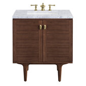  Amberly 30'' Single Vanity in Mid-Century Walnut with 3cm (1-3/8'') Thick Carrara Marble Top and Rectangle Undermount Sink