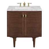  Amberly 30'' Single Vanity in Mid-Century Walnut with 3cm (1-3/8'') Thick Eternal Jasmine Pearl Top and Rectangle Undermount Sink