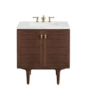  Amberly 30'' Single Vanity in Mid-Century Walnut with 3cm (1-3/8'') Thick Eternal Noctis Top and Rectangle Undermount Sink