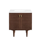  Amberly 30'' Single Vanity in Mid-Century Walnut with 3cm (1-3/8'') Thick White Zeus Top and Rectangle Undermount Sink