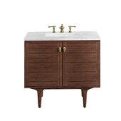  Amberly 36'' Single Vanity in Mid-Century Walnut with 3cm (1-3/8'') Thick Arctic Fall Top and Rectangle Undermount Sink