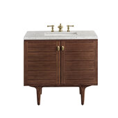  Amberly 36'' Single Vanity in Mid-Century Walnut with 3cm (1-3/8'') Thick Eternal Jasmine Pearl Top and Rectangle Undermount Sink