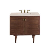  Amberly 36'' Single Vanity in Mid-Century Walnut with 3cm (1-3/8'') Thick Eternal Marfil Top and Rectangle Undermount Sink