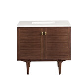  Amberly 36'' Single Vanity in Mid-Century Walnut with 3cm (1-3/8'') Thick White Zeus Top and Rectangle Undermount Sink