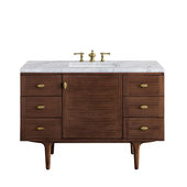  Amberly 48'' Single Vanity in Mid-Century Walnut with 3cm (1-3/8'') Thick Carrara Marble Top and Rectangle Undermount Sink
