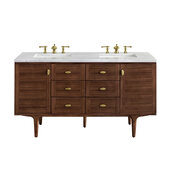  Amberly 60'' Double Vanity in Mid-Century Walnut with 3cm (1-3/8'') Thick Arctic Fall Top and Rectangle Undermount Sinks