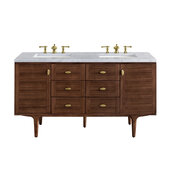  Amberly 60'' Double Vanity in Mid-Century Walnut with 3cm (1-3/8'') Thick Carrara Marble Top and Rectangle Undermount Sinks