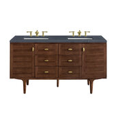  Amberly 60'' Double Vanity in Mid-Century Walnut with 3cm (1-3/8'') Thick Charcoal Soapstone Top and Rectangle Undermount Sinks