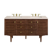  Amberly 60'' Double Vanity in Mid-Century Walnut with 3cm (1-3/8'') Thick Eternal Marfil Top and Rectangle Undermount Sinks