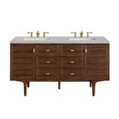  Amberly 60'' Double Vanity in Mid-Century Walnut with 3cm (1-3/8'') Thick Eternal Serena Top and Rectangle Undermount Sinks
