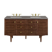  Amberly 60'' Double Vanity in Mid-Century Walnut with 3cm (1-3/8'') Thick Grey Expo Top and Rectangle Undermount Sinks