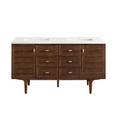  Amberly 60'' Double Vanity in Mid-Century Walnut with 3cm (1-3/8'') Thick White Zeus Top and Rectangle Undermount Sinks