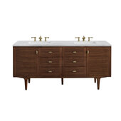  Amberly 72'' Double Vanity in Mid-Century Walnut with 3cm (1-3/8'') Thick Arctic Fall Top and Rectangle Undermount Sinks
