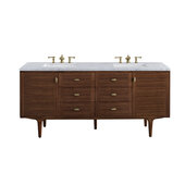  Amberly 72'' Double Vanity in Mid-Century Walnut with 3cm (1-3/8'') Thick Carrara Marble Top and Rectangle Undermount Sinks
