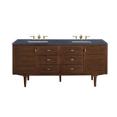  Amberly 72'' Double Vanity in Mid-Century Walnut with 3cm (1-3/8'') Thick Charcoal Soapstone Top and Rectangle Undermount Sinks