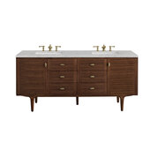  Amberly 72'' Double Vanity in Mid-Century Walnut with 3cm (1-3/8'') Thick Eternal Jasmine Pearl Top and Rectangle Sinks