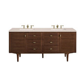  Amberly 72'' Double Vanity in Mid-Century Walnut with 3cm (1-3/8'') Thick Eternal Marfil Top and Rectangle Undermount Sinks
