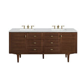  Amberly 72'' Double Vanity in Mid-Century Walnut with 3cm (1-3/8'') Thick Eternal Noctis Top and Rectangle Undermount Sinks