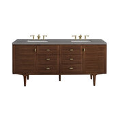  Amberly 72'' Double Vanity in Mid-Century Walnut with 3cm (1-3/8'') Thick Grey Expo Top and Rectangle Undermount Sinks