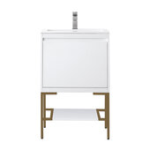 Milan 23-5/8'' W Single Vanity Cabinet in Glossy White and Radiant Gold Metal Base with Glossy White Composite Sink Top