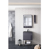  Milan 23-5/8'' W Single Vanity Cabinet, Modern Grey Glossy, Brushed Nickel with Charcoal Black Composite Top, 23-5/8'' W x 18-1/8'' D x 36'' H