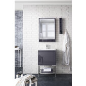 Milan 23-5/8'' W Single Vanity Cabinet, Modern Grey Glossy, Brushed Nickel with Glossy White Composite Top, 23-5/8'' W x 18-1/8'' D x 36'' H
